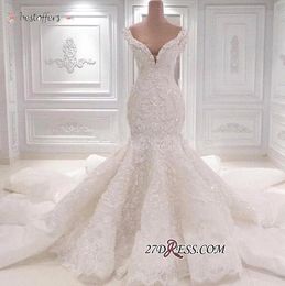 2022 Elegant Mermaid Wedding Dresses Backless V-neck Bridal Gowns Off The Shoulder BC0221