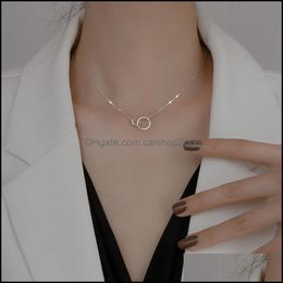 Chains Necklaces & Pendants Jewelrychains Fashion Round Double Circle Zircon Necklace Hollow Clavicle Chain Pendant Ladies Party Gift Collar
