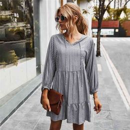 Summer vintage beach v neck dress autumn elegant for women loose waist striped mini female clothing 210508