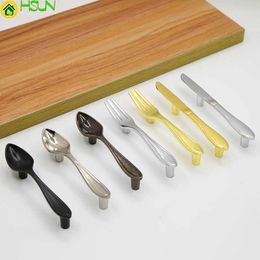 2 pcs Korean creative knife fork spoon tableware handle modern simple Cabinet Door Drawer furniture black wire drawing