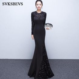 Casual Dresses SVKSBEVS 2021 Crystal O Neck Sequined Mermaid Long Elegant Party See Through Sleeve Open Back Maxi Dress