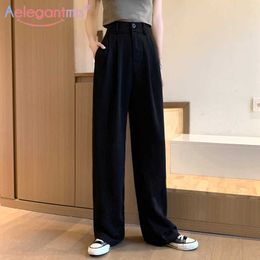 Aelegantmis Black White Loose Wide Leg Pants Women High Waist Suit Long Female Offcie Work Straight Casual Trousers 210607