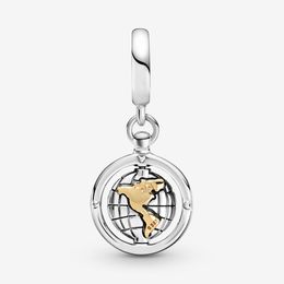 100% 925 Sterling Silver Heart Spinning World Dangle Charms Fit Original European Charm Bracelet Fashion Women Wedding Jewellery Acc273h