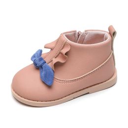 Girls boots autumn and winter little princess short boots children baby soft bottom plus cashmere boots 210713