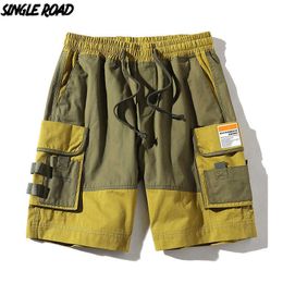 Single Road Mens Cargo Shorts Summer Side Pockets Patchwork Hip Hop Japanese Streetwear Harajuku Male For 210714