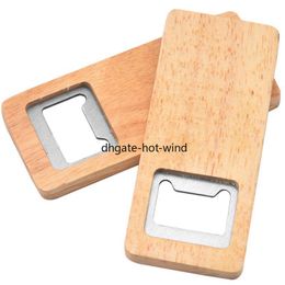 NEW!!! Wood Beer Bottle Opener Stainless Steel With Square Wooden Handle Openers Bar Kitchen Accessories Party Gift EE