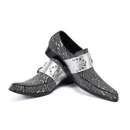 Silver Pattern Rivets Party Men Shoes Genuine Leather Buckle Men Dress Shoes Monk Strap Oxford Leather Shoes