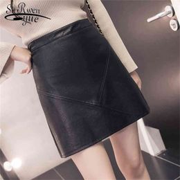 Fashion Streetwear High Waist Mini Skirts Women Basic Solid PU Leather Casual Elegant Ladies A-line Short 7734 50 210521