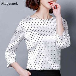 Autumn Slim Printed Shirt Women Casual Polka Dot s Blouses O Neck Short Sleeve Loose Blouse Top Mujer 9059 50 210512