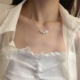 INS Light Luxury Kpop Baroque Pearl Pendant Necklace for Women Girls Minimalism Snke Bone Chain Choker Clavicle Jewelry