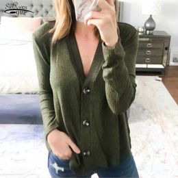 Spring Casual V-Neck Cardigan Sweater Long Sleeve Women Sweater Knitted Cardigan Femme Loose Knitwear Autumn Sweaters 210527