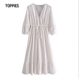 White Cotton Hollow Out Maxi Dresses Woman Short Sleeve Embroidery Dress Summer Vacation Clothes 210421