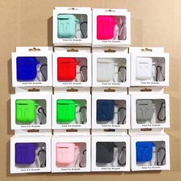 Soft Silicone Cases Wireless Earphone Shockproof Protective Bag Anti-drop With Hook Retail Box For Apple AirPods 1 2