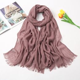 2021 New Arrival Solid Color Cotton Hijab Scarf Women Muslim Fashion Large Size Women's Headscarf Tassel Shawls Women's bandana