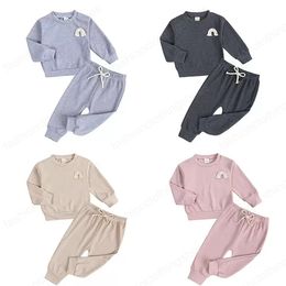 Autumn Toddler Clothing Sets Rainbow embroidered long-sleeved trousers ribbed baby tracksuit