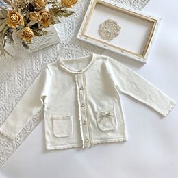 2-7Yrs Baby Girls Pure Color Cardigan Coats Fashion Children Outwear Long Sleeve Kids Knit 210429