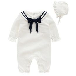 Navy Wind Cute Baby Girl Pure Colour Rompers Kids Spring Autumn born Clothes 210429