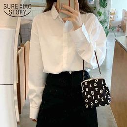 Fashion Plus Size White Turn-down Collar Long Sleeve Shirts Women Loose Cardigan Casual Womens Blouse 11407 210415