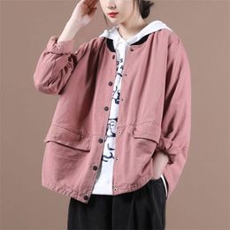 Spring Autumn Arts Style Women Long Sleeve Loose Short Coat Plus Size Single Breasted Casual Jackets cotton Coats Femme M678 210512