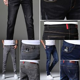 2021 Spring Men Jeans Slim Fit Skinny Denim Pants Designer Elastic Casual Straight Jeans Solid Stretch Trousers Jeans for Men X0621