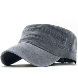 Berets Men's Hat 100% Cotton Simple Military Flat Top Retro Student Outdoor Fishing Cap
