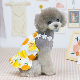 Cute Dog Dresses for Small Dogs Chihuahua Lemon Print Dress Skirt Puppy Cat Princess Clothes Apparel Vestidos Para Perritas