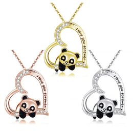 I Love You Forever Panda Necklace Cute Heart Animal Pendant Jewellery