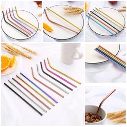 Hot 20 styles 304 stainless steel straws reusable beverage coffee milk tea straws curved rainbow Coloured metal straws