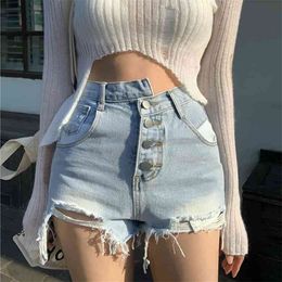 Retro Casual Jeans Shorts Bottom Chic Irregular High Waist Hole Denim Girl Fashion Sexy Women Plus Size 210601