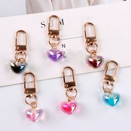 Romantic Couple Keychains Transparent 3D Heart Sequins Flower Pendant Lady Cute Charm Key Ring for Car Bag Holder Love Gift