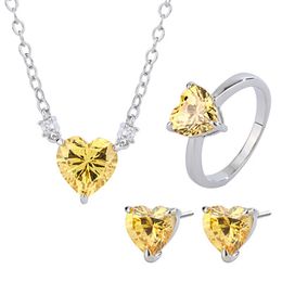 2021 Trend Vintage Heart Citrine Gemstone Necklace/Earrings/Ring Party Engagement Set Elegant Wedding Fine Jewellery for Women