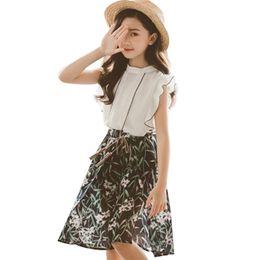 Summer Clothes For Girls Solid Vest + Floral Pants Children'S Costumes Teenage Suits 6 8 10 12 13 210527