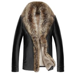 Mens Clothing Winter Coat Raccoon Sheep Leather Long Sleeve Button Casual Slim Fit Casacas De Cuero Coat Office Business Jacket 211111