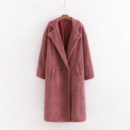 Autumn Winter Women Leather Pink Teddy Coat Stylish Female Thick Warm Cashmere Jacket Casual Girls Streetwear 210531