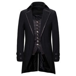 Retro Tailcoat Men Suit Jacket Lapel Fake Two Pieces Gothic Steampunk Coat Men Tuxedo Victorian Cosplay Mens Swallow Uniform 2XL 211011