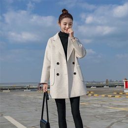 Women Jackets Winter Causal Loose Elegant Black Outwear Long Sleeve Double Breasted Fashion Female Wool Blend Warm Coat 211104