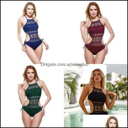 Suits Swimming Equipment Sports & Outdoors Womens One-Piece Sexy Lace Cutout Bikini Strap Swimsuit 333 X2 Drop Delivery 2021 Qtby9