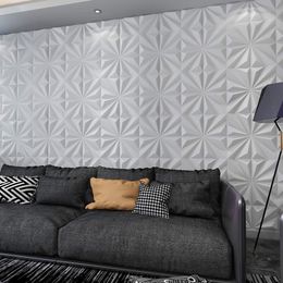 Art3d 50x50cm 3D Plastic Wall Panels Stickers Soundproof Star Textured White for Living Room Bedroom TV Background (Pack of 12 Tiles 32 Sq Ft)