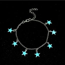 Glow In The Dark Star Chain Anklet Luminous Ankle Bracelet Women Leg Bracelet Barefoot Sandal European and American beach wind