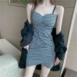 Fashion Dress Summer Houndstooth Sling Temperament Inner Hip Skirt Women's 210520