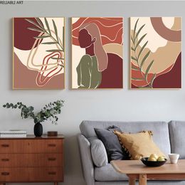 Nordic Poster Minimalist Style Art Female Portrait Plants Abstract Shapes Canvas Painting Wall Decorations Modern Home Decor