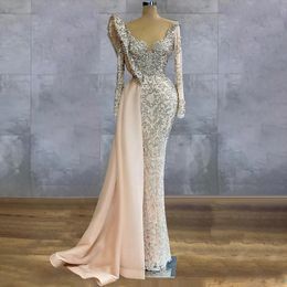 Luxury 2022 Plus Размер русалки вечерние платья по упущению Поезд V шеи кружева на заказ Формальные выпускные вечеринки платье Нигерия Vestidos de Gala