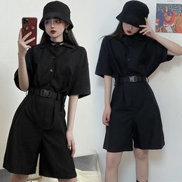 Summer Women's Playsuits Japanese Loose Black Safari Style Women Jumpsuits Female Ins GD503 210506