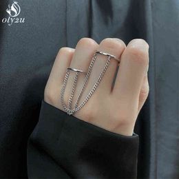 Korean Fashion Chain Double Ring Set for Women Hip Hop Adjustable Open Round Rings Metal Silver Colour Jewellery Best Friend Gifts G1125