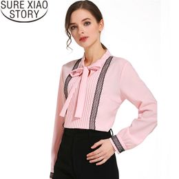 Womens And Mujer De Moda Bow Office Lady Women Blouses V-Neck Solid Chiffon Blouse Tops Shirt D472 30 210415