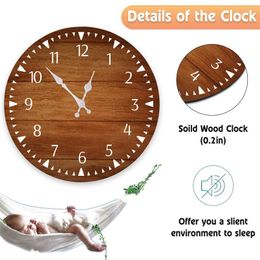 Wall Clock Wood 10 Inch Silent Wall Clock Large Decorative Battery Operated Non Ticking Analog Retro Clock for Living Room 211110