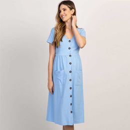 Button Pocket Maternity Dresses For Pregnant Women Clothes Cotton Summer Female Plus Size Pregnancy Dress Maternity Vestidos Q0713