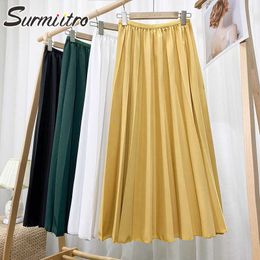 SURMIITRO Super Quality Spring Summer Long Maxi Skirt Women Korean Style Elegant Yellow High Waist Pleated Skirt Female 210712