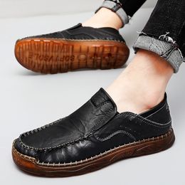 Man New Fashion Cow Split Hand-sewn Casual Shoes Hombre Simple Style Loafer Moccasins Male Slip-on Driving Shoes Plus Size 39-47