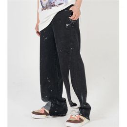 Men's Jeans Oversized Loose Hip Hop Streetwear Pant Casual Patchwork Pattern Colour Blocks Trousers